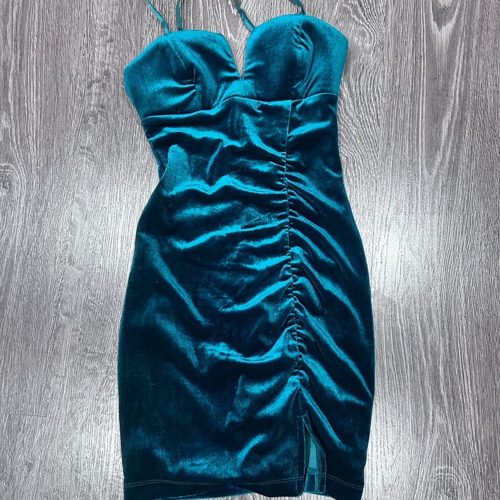 Emerald Sundae Strapless Teal Dress